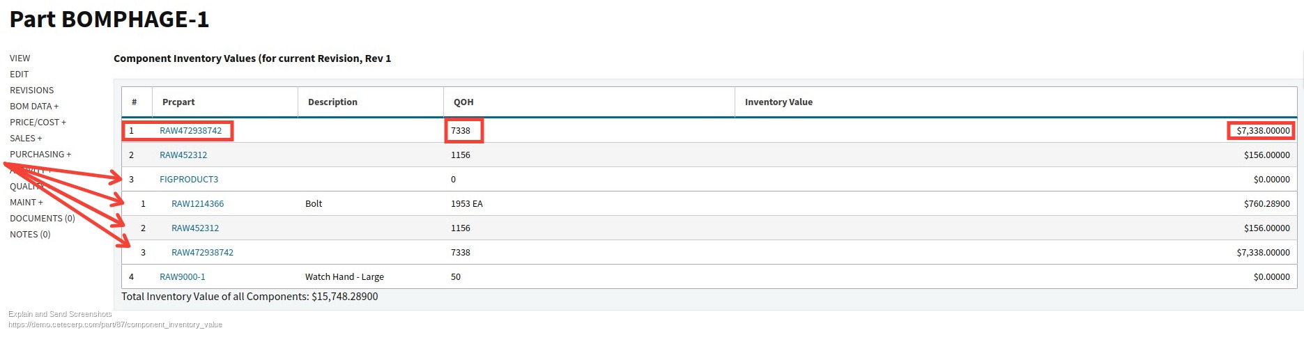 Component Value Report