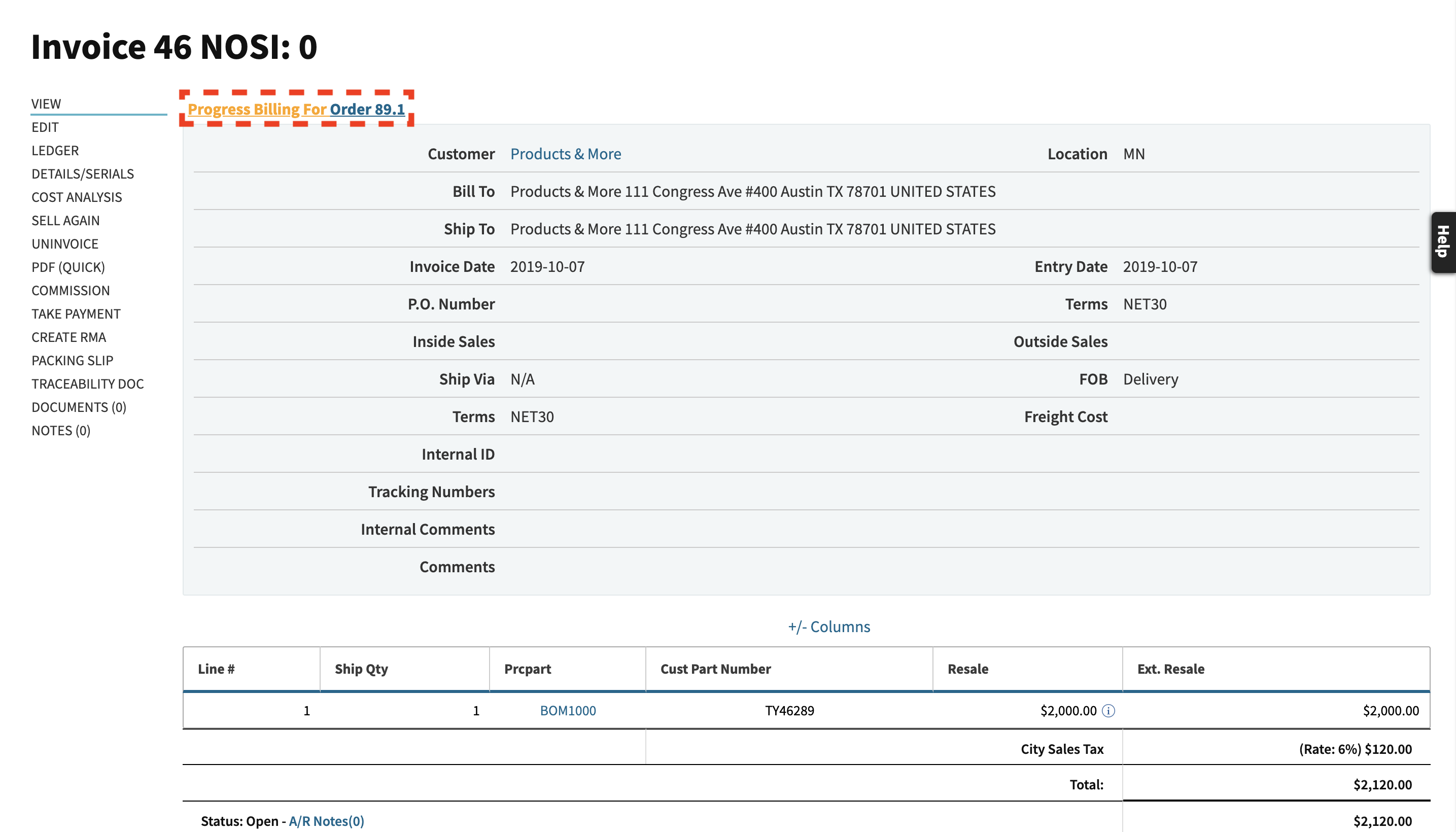 progress billings account 