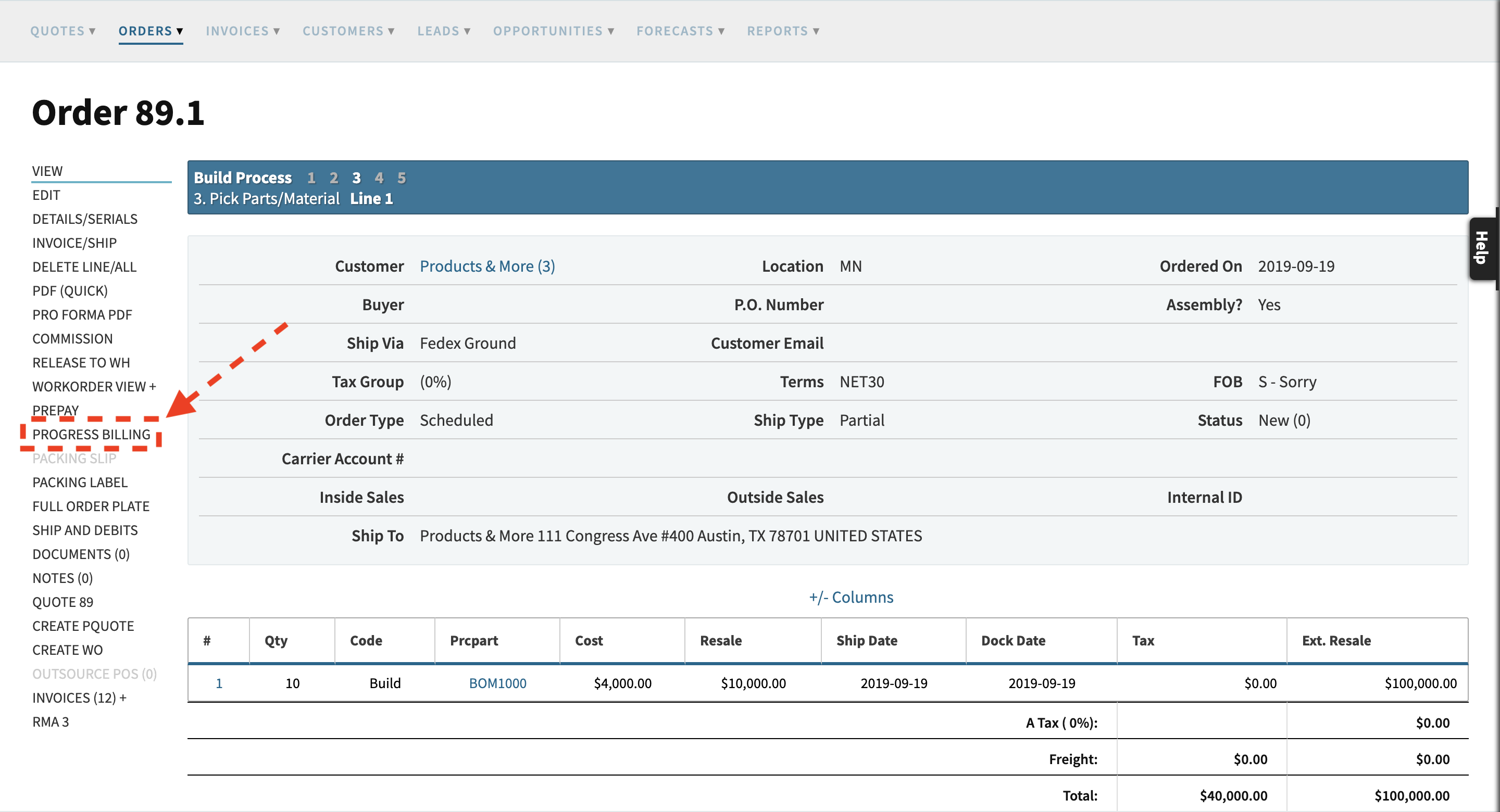 Progress Billing On Order