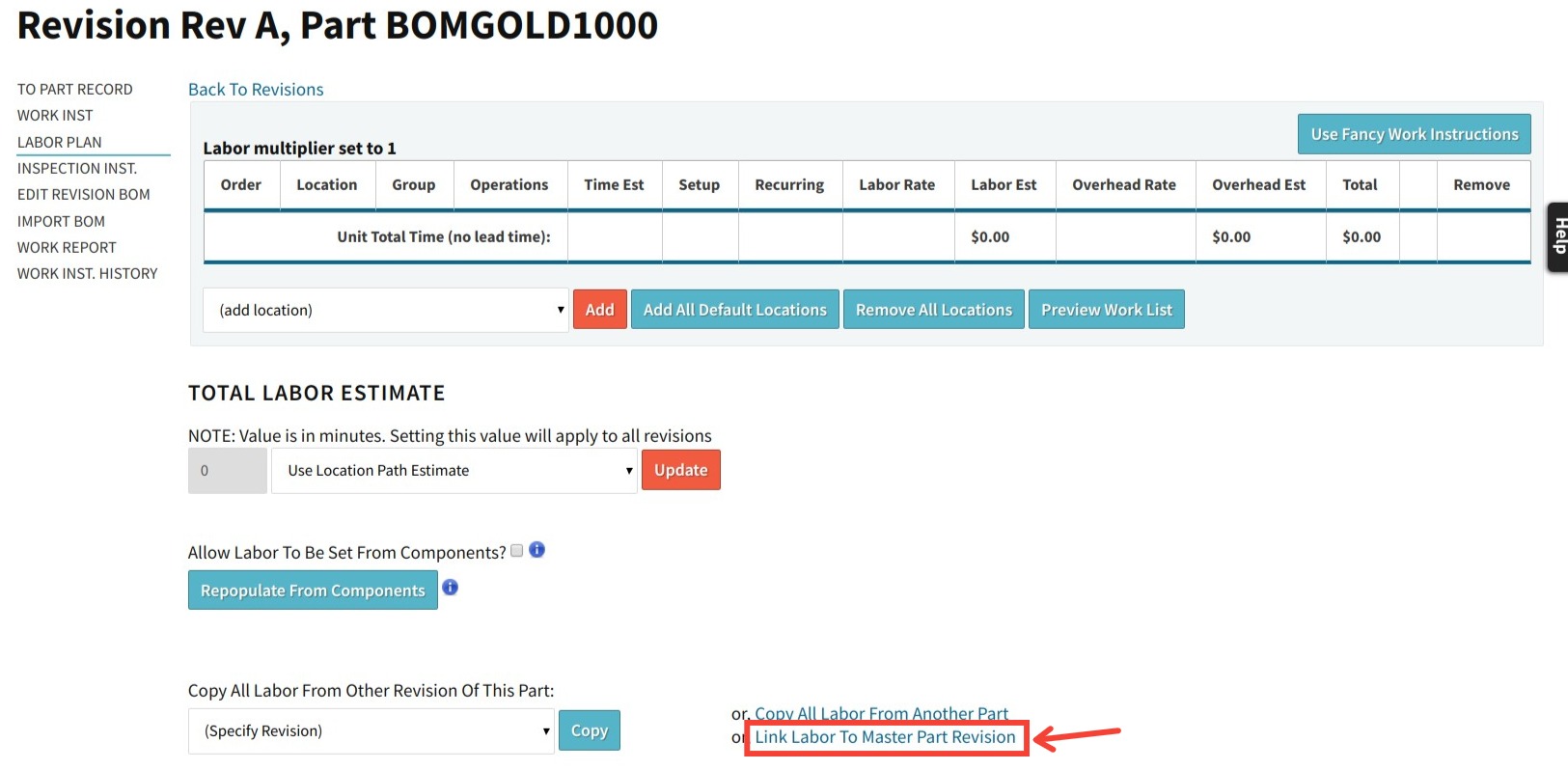 BOM Revision to Link Labor