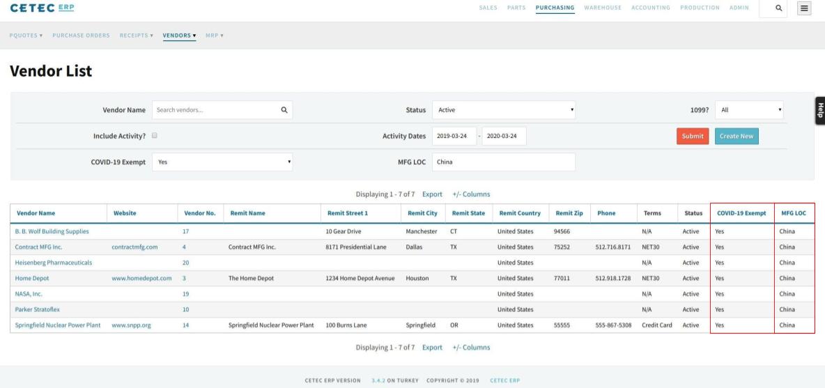 Vendor report results.