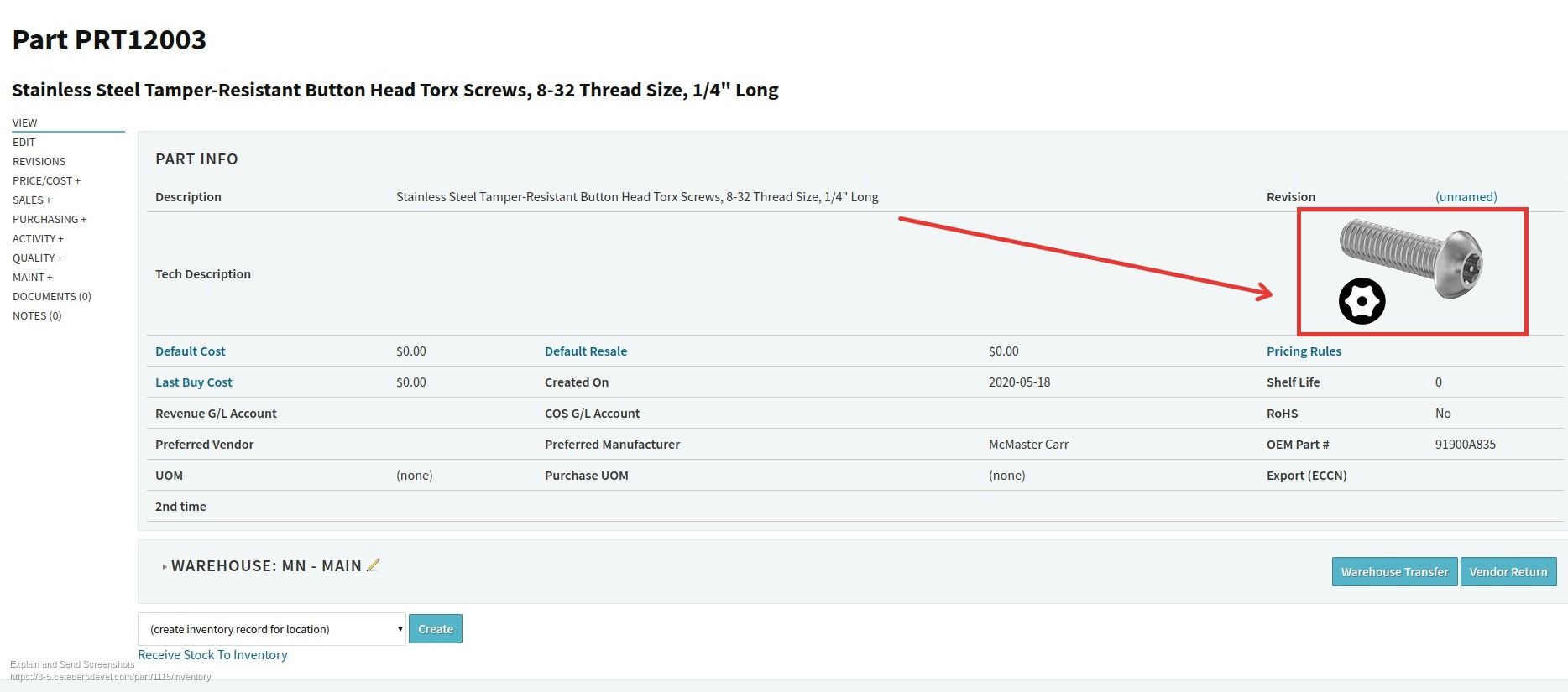 Attaching Part Images To Part Records In Cetec ERP Receiving